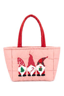 MB0373 Three Gnomes Quilted Puffer Tote Bag - MiMi Wholesale
