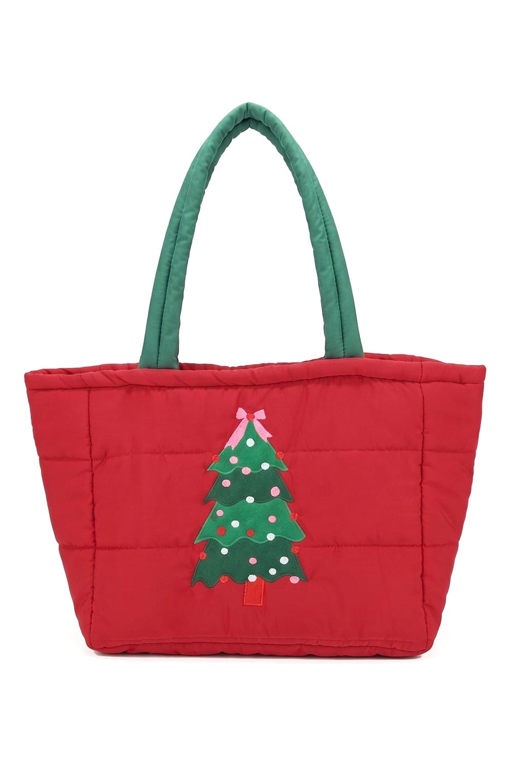 MB0374 Christmas Tree Quilted Puffer Tote Bag - MiMi Wholesale