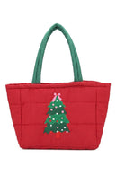 MB0374 Christmas Tree Quilted Puffer Tote Bag - MiMi Wholesale