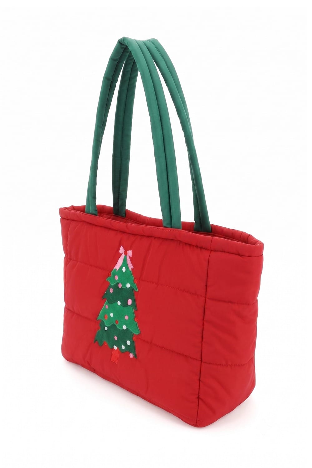 MB0374 Christmas Tree Quilted Puffer Tote Bag - MiMi Wholesale