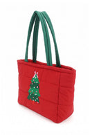 MB0374 Christmas Tree Quilted Puffer Tote Bag - MiMi Wholesale