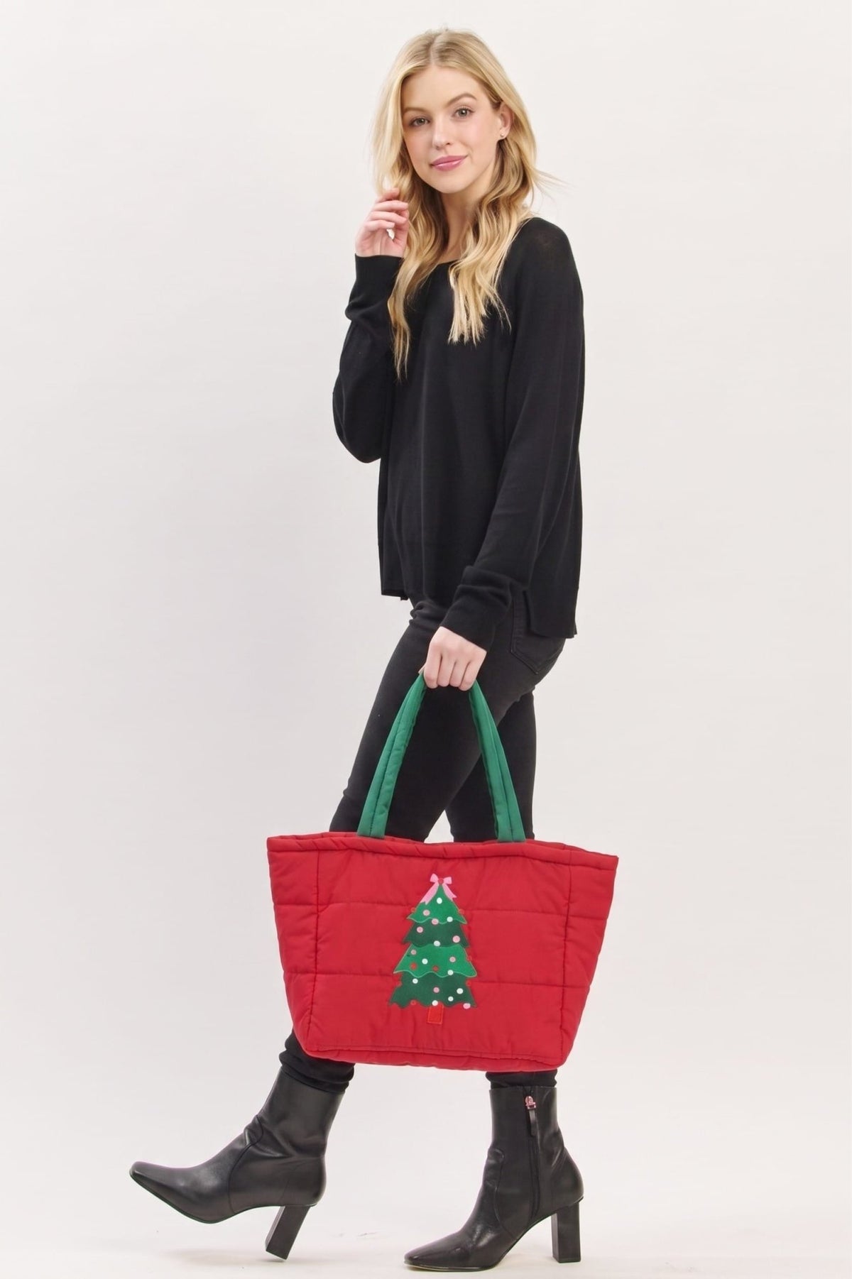MB0374 Christmas Tree Quilted Puffer Tote Bag - MiMi Wholesale