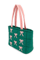 MB0375 Pink Bows Quilted Puffer Tote Bag - MiMi Wholesale