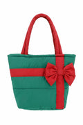 MB0376 Bow Accent Gift Box Quilted Puffer Tote Bag - MiMi Wholesale