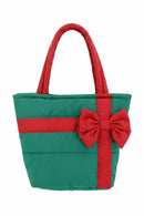 MB0376 Bow Accent Gift Box Quilted Puffer Tote Bag - MiMi Wholesale