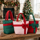 MB0376 Bow Accent Gift Box Quilted Puffer Tote Bag - MiMi Wholesale