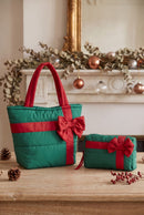 MB0376 Bow Accent Gift Box Quilted Puffer Tote Bag - MiMi Wholesale