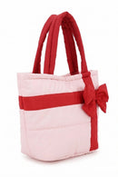 MB0376 Bow Accent Gift Box Quilted Puffer Tote Bag - MiMi Wholesale