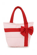 MB0376 Bow Accent Gift Box Quilted Puffer Tote Bag - MiMi Wholesale
