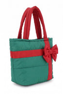 MB0376 Bow Accent Gift Box Quilted Puffer Tote Bag - MiMi Wholesale