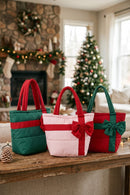 MB0376 Bow Accent Gift Box Quilted Puffer Tote Bag - MiMi Wholesale