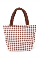 MB0377T Gingham Quilted Puffer Tote Bag - MiMi Wholesale