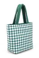 MB0377T Gingham Quilted Puffer Tote Bag - MiMi Wholesale