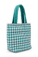 MB0377T Gingham Quilted Puffer Tote Bag - MiMi Wholesale