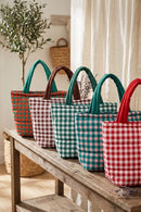 MB0377T Gingham Quilted Puffer Tote Bag - MiMi Wholesale