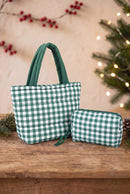 MB0377T Gingham Quilted Puffer Tote Bag - MiMi Wholesale