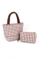 MB0377T Gingham Quilted Puffer Tote Bag - MiMi Wholesale