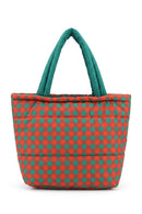 MB0377T Gingham Quilted Puffer Tote Bag - MiMi Wholesale