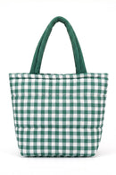 MB0377T Gingham Quilted Puffer Tote Bag - MiMi Wholesale