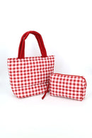 MB0377T Gingham Quilted Puffer Tote Bag - MiMi Wholesale