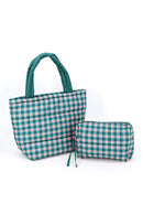 MB0377T Gingham Quilted Puffer Tote Bag - MiMi Wholesale