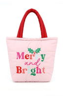 MB0378 Merry & Bright Christmas Quilted Puffer Tote Bag - MiMi Wholesale
