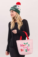 MB0378 Merry & Bright Christmas Quilted Puffer Tote Bag - MiMi Wholesale
