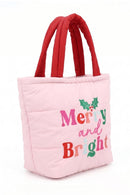 MB0378 Merry & Bright Christmas Quilted Puffer Tote Bag - MiMi Wholesale