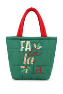 MB0379 Fa La La Christmas Quilted Puffer Tote Bag - MiMi Wholesale