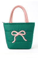 MB0380 Pink Bow Quilted Puffer Tote Bag - MiMi Wholesale