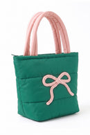 MB0380 Pink Bow Quilted Puffer Tote Bag - MiMi Wholesale