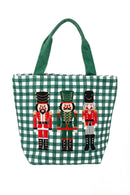MB0381 Three Nutcrackers Gingham Tote Bag - MiMi Wholesale