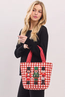MB0381 Three Nutcrackers Gingham Tote Bag - MiMi Wholesale
