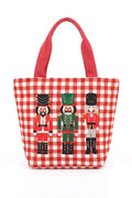 MB0381 Three Nutcrackers Gingham Tote Bag - MiMi Wholesale