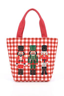 MB0381 Three Nutcrackers Gingham Tote Bag - MiMi Wholesale