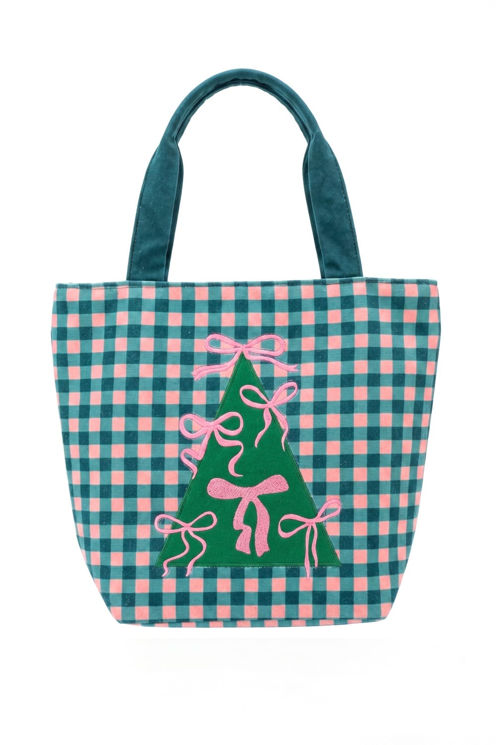 MB0383 Pink Bow Tree Gingham Tote Bag - MiMi Wholesale