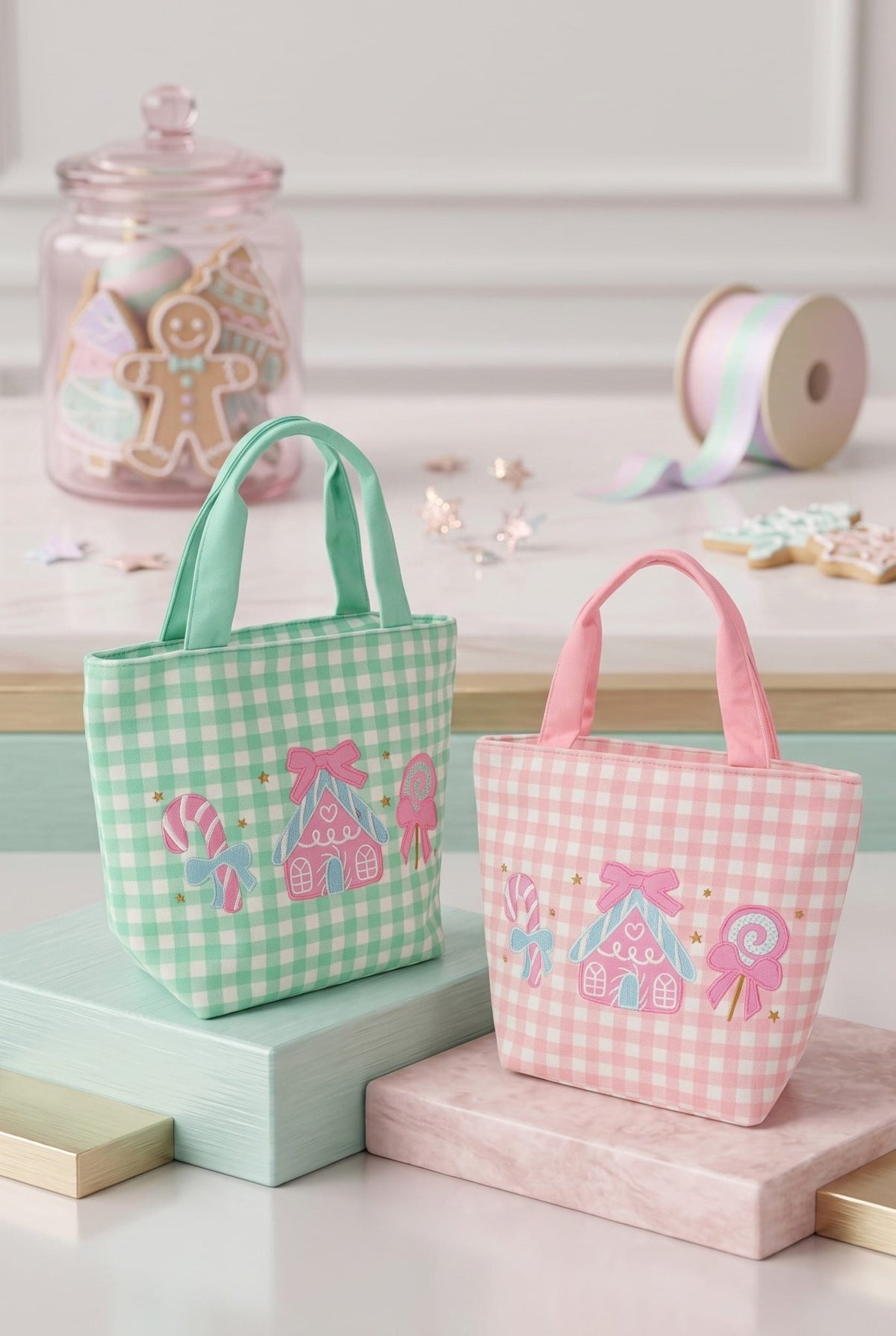 MB0385 Sweet Candy House Gingham Tote Bag - MiMi Wholesale