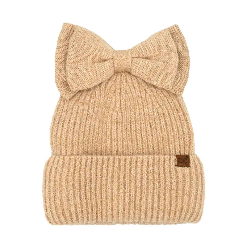 MBE0104 Messy Bun Bow With Sequins Beanie - MiMi Wholesale