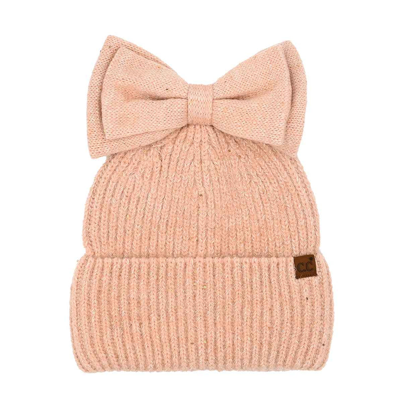 MBE0104 Messy Bun Bow With Sequins Beanie - MiMi Wholesale