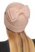 MBE0104 Messy Bun Bow With Sequins Beanie - MiMi Wholesale