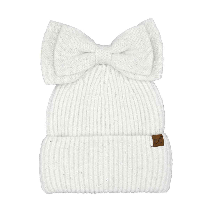 MBE0104 Messy Bun Bow With Sequins Beanie - MiMi Wholesale