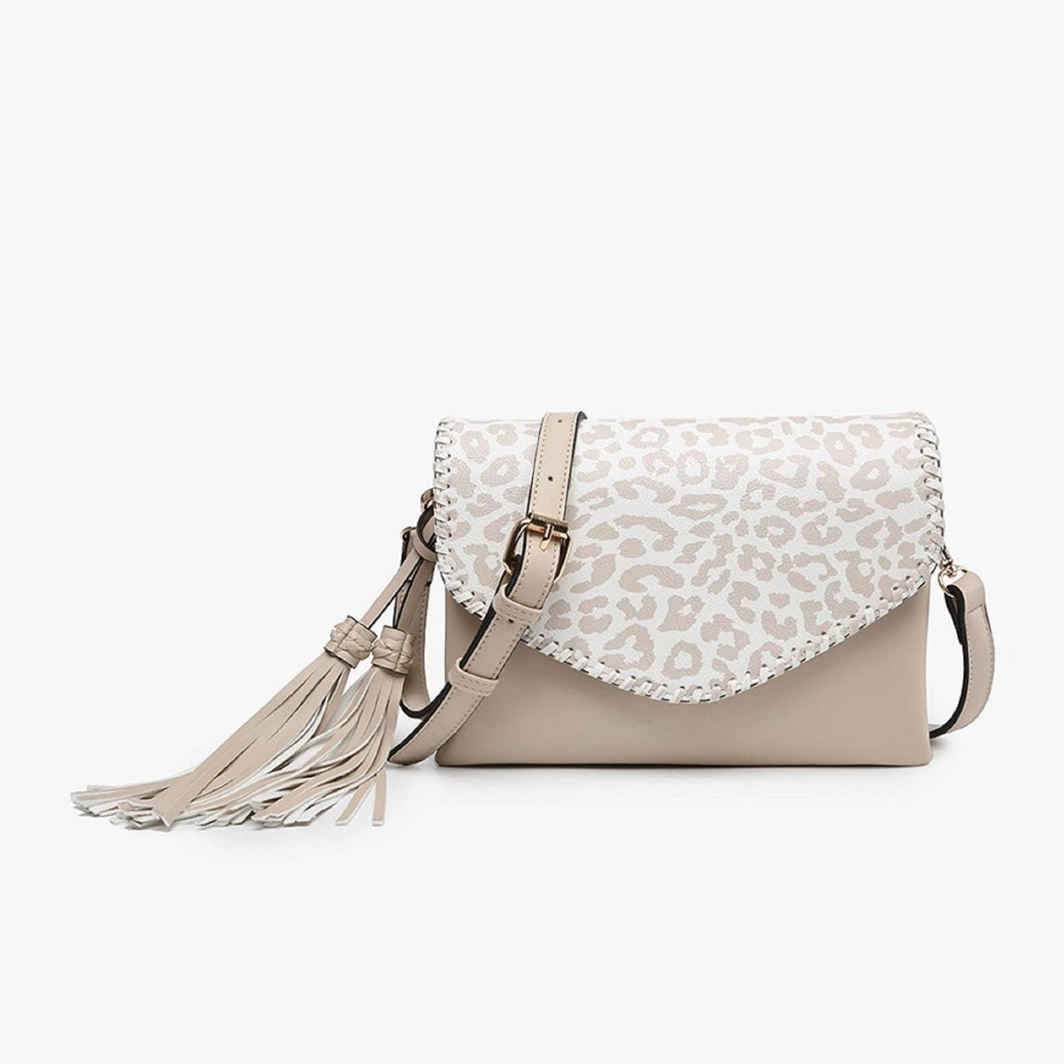 M1802A Flapover Crossbody w/ Whipstitch & Double Tassel