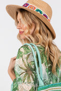 MH0174 Dallas Floral Crochet Band Straw Panama Hat - MiMi Wholesale