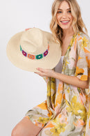 MH0174 Dallas Floral Crochet Band Straw Panama Hat - MiMi Wholesale