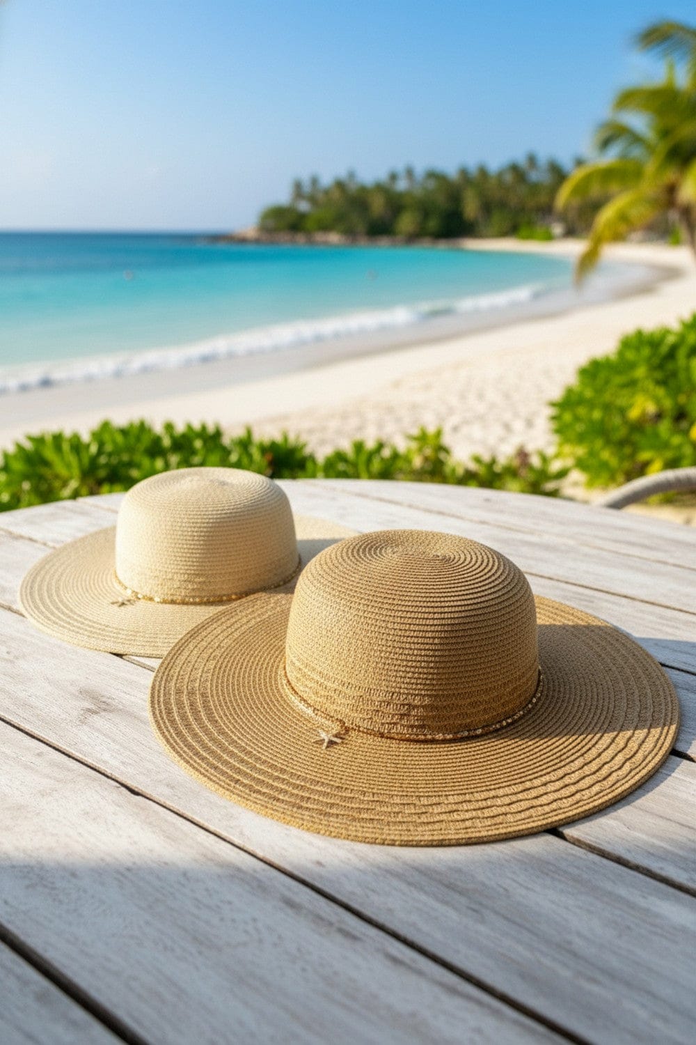 MH0286 Wide Brim Straw Hat With Starfish Sequin Charm Band - MiMi Wholesale