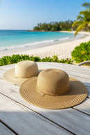 MH0286 Wide Brim Straw Hat With Starfish Sequin Charm Band - MiMi Wholesale
