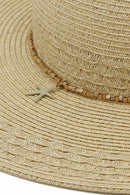 MH0286 Wide Brim Straw Hat With Starfish Sequin Charm Band - MiMi Wholesale