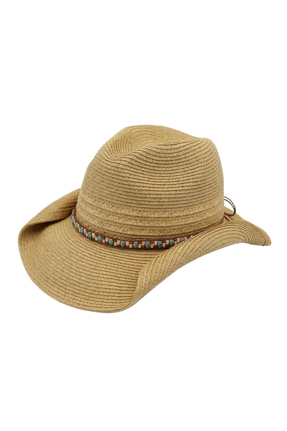 MH0288 Straw Cowboy Hat With Multicolor Beaded Band - MiMi Wholesale