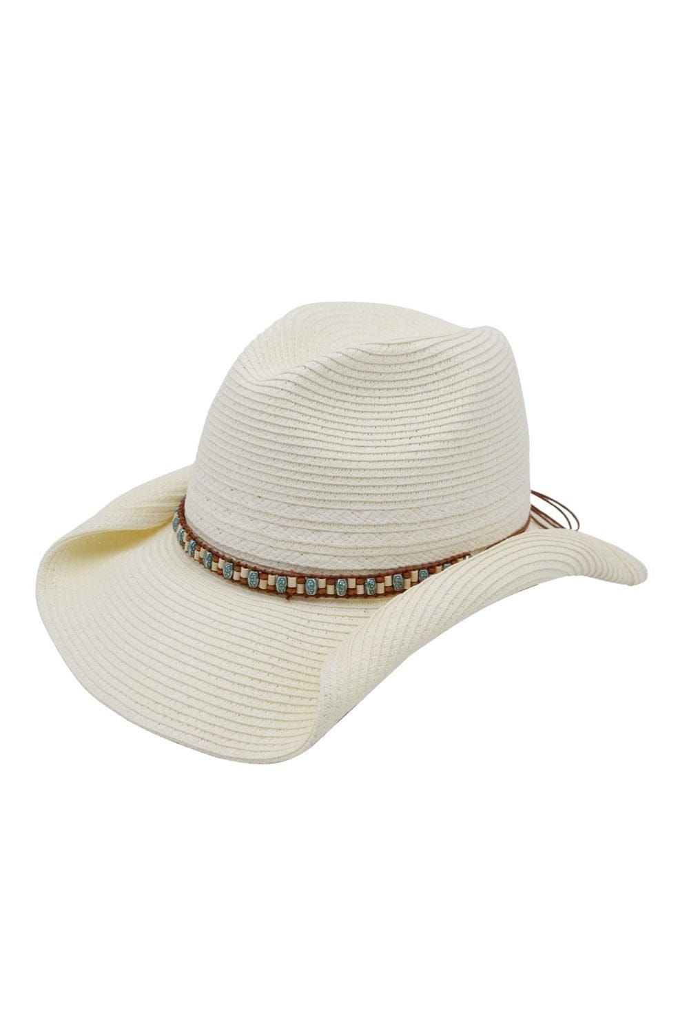 MH0288 Straw Cowboy Hat With Multicolor Beaded Band - MiMi Wholesale