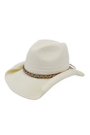 MH0288 Straw Cowboy Hat With Multicolor Beaded Band - MiMi Wholesale